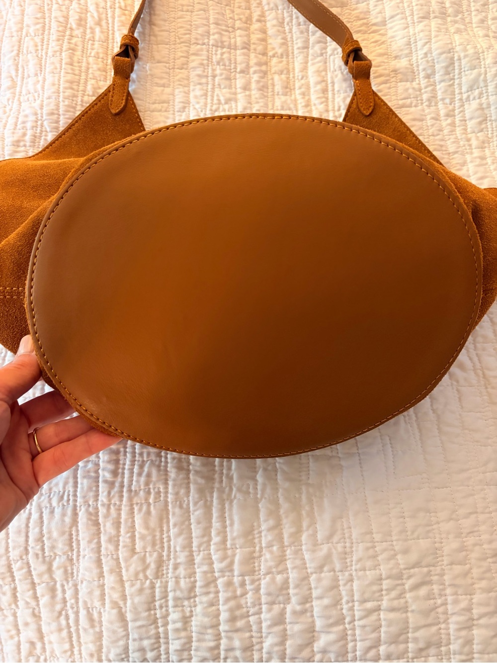 TJ Maxx Suede Lotus Tote in Cognac Brown - Picture 6 of 12